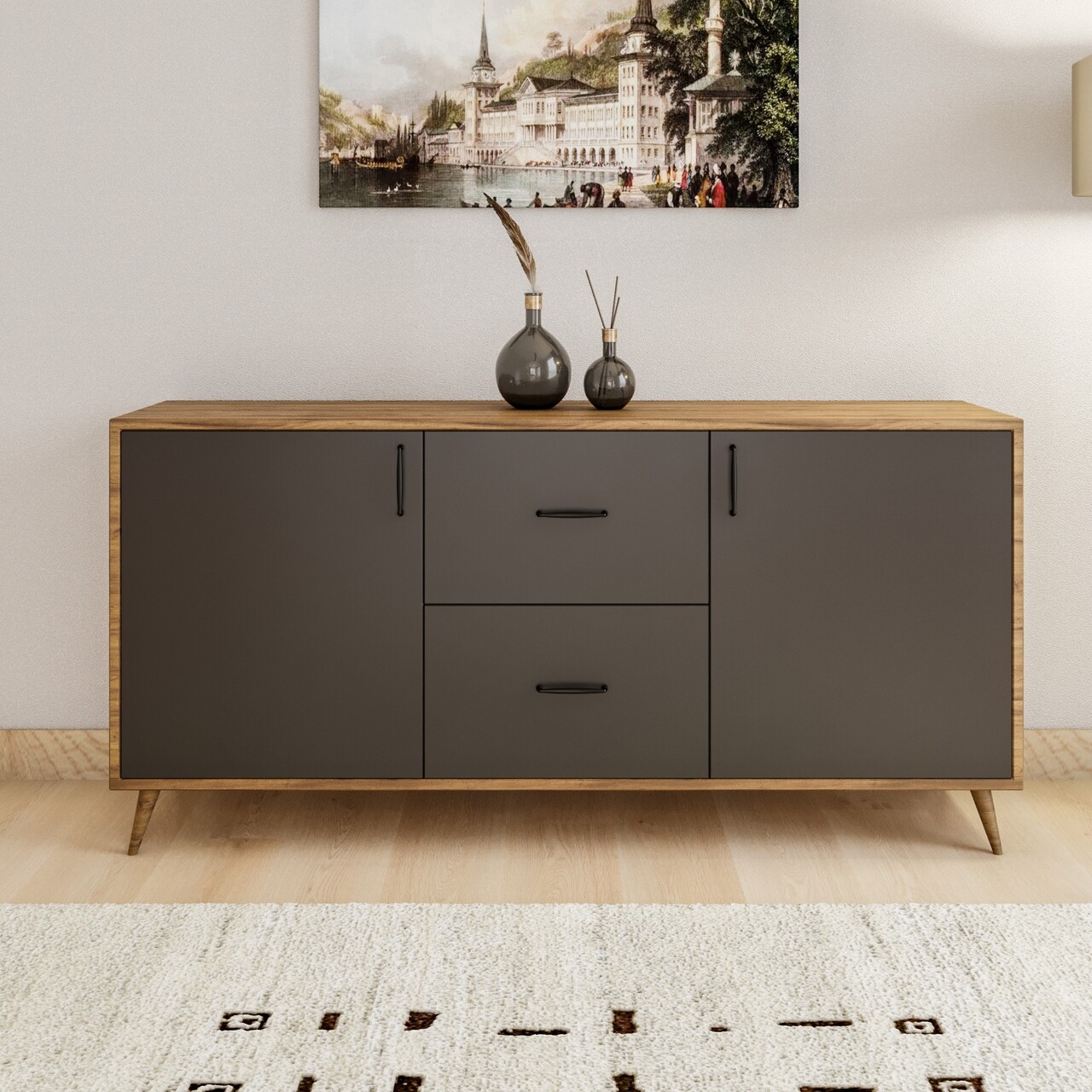 Comoda Cordoba, Kalune Design, 160x40x77 cm, antracit - imagine 5